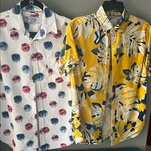 Tropical/Beach Men's Shirts - White and Yellow - Small